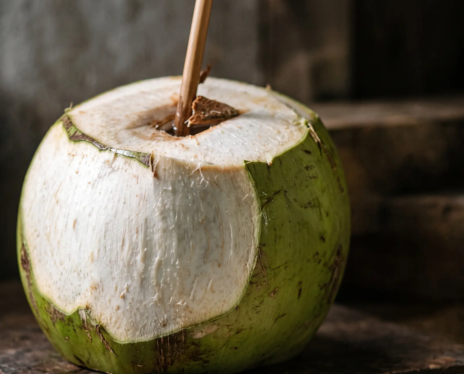 Young green coconut opened for drinking